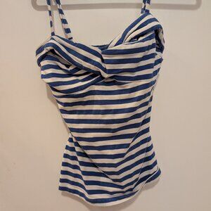 Dixie Fried Top Pinup Blue and white strip pinup